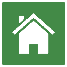Simple white house icon on a green background, representing home or real estate concepts.