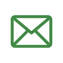 Green envelope icon representing email communication on a white background. Ideal for messaging and contact sections.